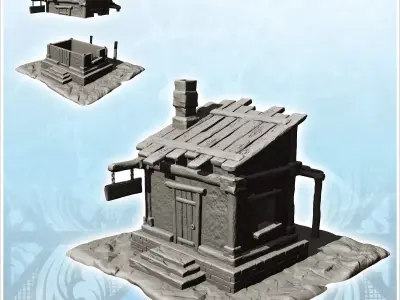 Service building with access stairs canopy and wooden sign 19 -  3D print model