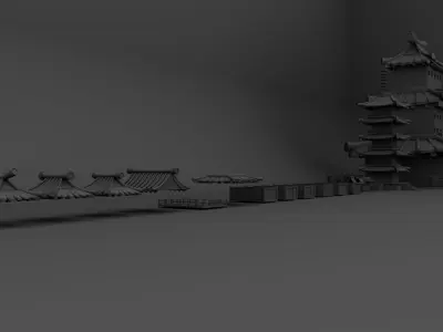 Modular Japanese medieval town Low-poly 3D model