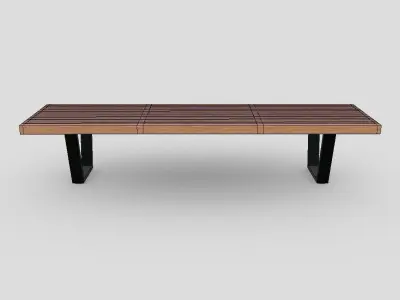 Bench 4 wooden with legs Low-poly 3D model