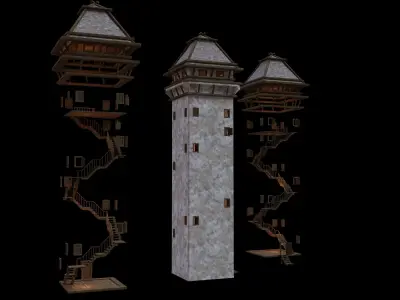 Tower made for game RPG Medival projects Low-poly 3D model Low-poly 3D model