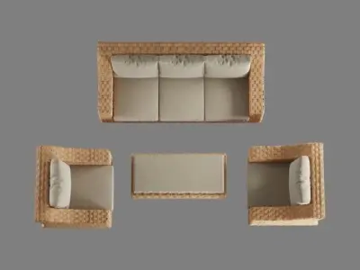 Wicker Lounge Set - Minimalist Edition 3D model