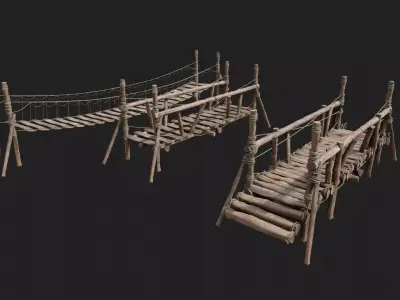 medieval wooden bridges with 8k pbr textures  Low-poly 3D model