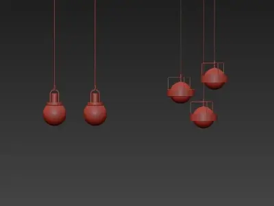 Pendant set of gold lights 3D model