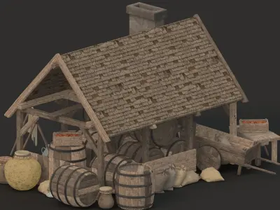 medieval market Low-poly 3D model