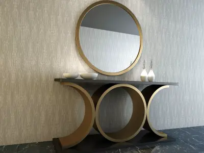 3D CONSOLE MODEL 3D model modern table with round mirror 3D model