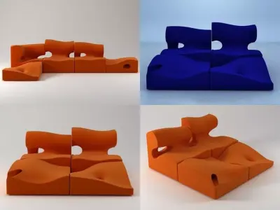 M set of orange and sofas 3D model