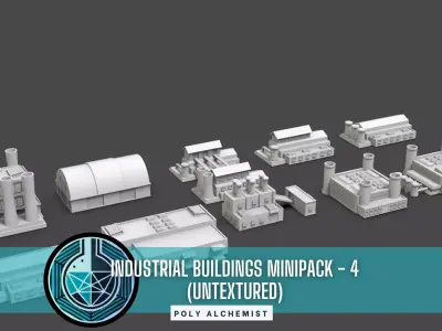 Low Poly 10 Industrial Buildings Mini Pack 4 - Untextured Low-poly 3D model