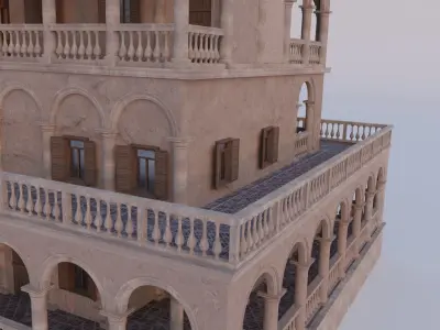 Palace stairs leading up to building with arches 3D model