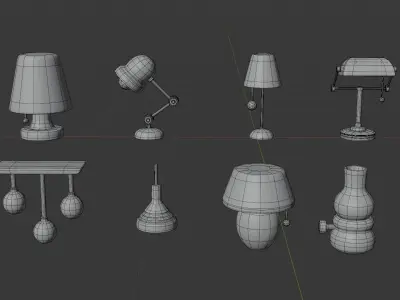 8 Stylized Low Poly Lamps Set Low-poly 3D model