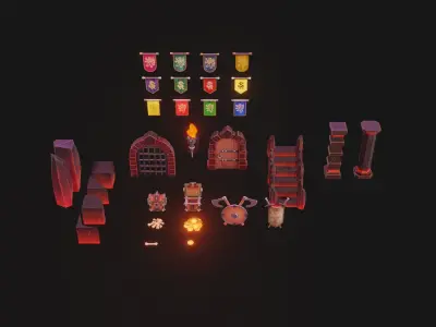 Modular Stylized Dungeon Kit Low-poly 3D Model Low-poly 3D model