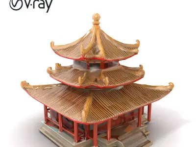Taoist Temple Architecture Model Pack with Curved Roofs Low-poly 3D model