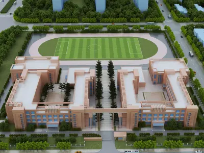 School Building012 Low-poly 3D model