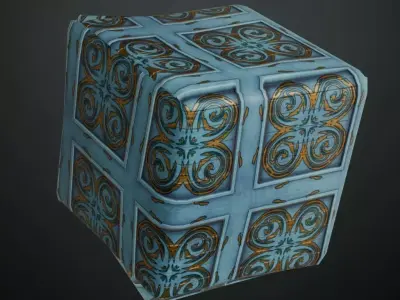 Ornate Blue Painted Wood Tiles PBR Texture