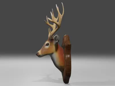 Realistic Mounted Deer Head  Low-poly 3D model