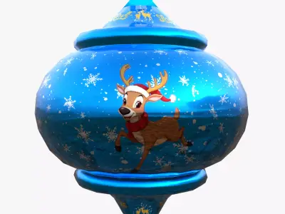 Charming Reindeer Holiday Blue Bauble 3D Subdivision-Ready PBR  Low-poly 3D model