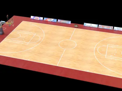 Basketball Court Set with Hoop Floor Timers LED Screens Low-poly 3D model