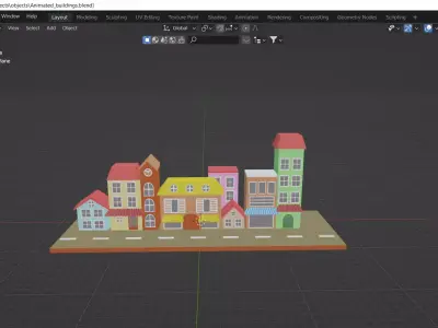 Cartoon buildings street low poly Low-poly 3D model