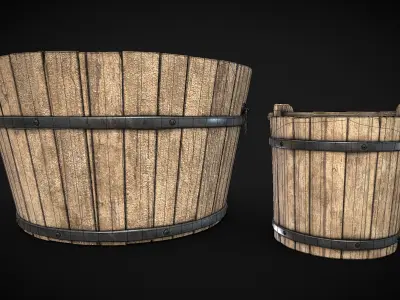 Medieval Market- Wooden Buckets Free 3D model