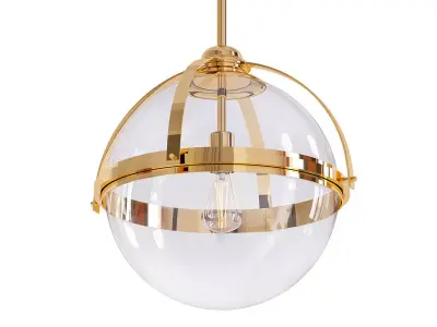 LARGE globe pendant light in gold and clear glass 3D model