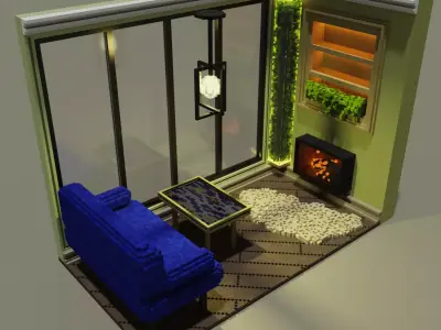 Voxel Balcony Low-poly 3D model