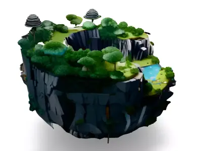 LowPoly Spherical Island with Lake Low-poly 3D model