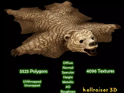 Bear Rug - PBR - Textured Low-poly 3D model