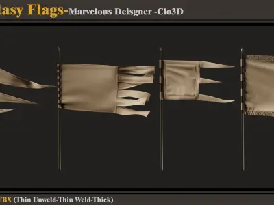 8 Fantasy Flagss -MDClo3D-ZPRJ-FBX -OBJ 3D model