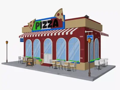  Cartoon pizza Restaurant Low-poly 3D model