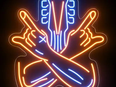 Guitar Rock Neon Sign 3D model
