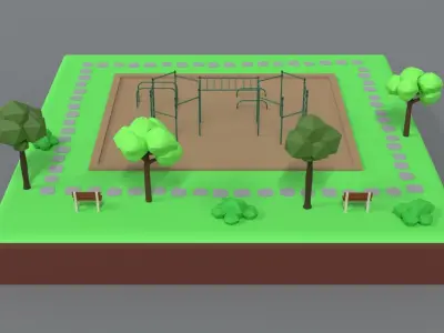 Low Poly Cartoon Calisthenics Park Scene Low-poly 3D model