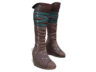 Wedge Heels Brown Leather Combat Boots Low-poly 3D model