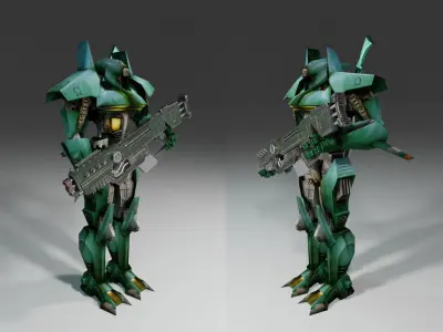 Low poly game-ready Unreal tenement game Rigged Egypt Robot Low-poly 3D model