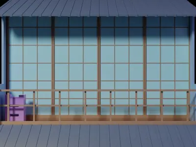 Low Poly Art Gallery Building Scene Low-poly 3D model