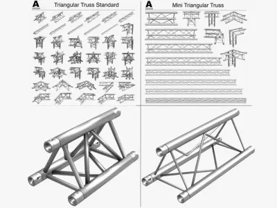 Triangular Trusses Collection - 55 PCS Modular  3D model