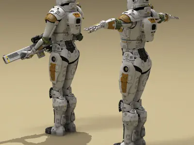 Sci-fi female armoured soldier 3D model