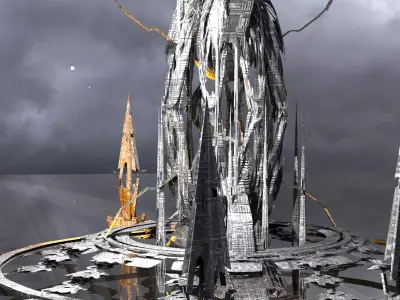 Pillars of Hercules Sci fi City towers Low-poly 3D model