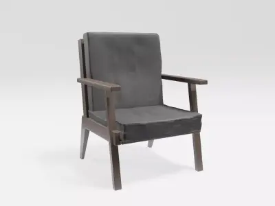 bar lounge chair - wooden with black fabric Low-poly 3D model
