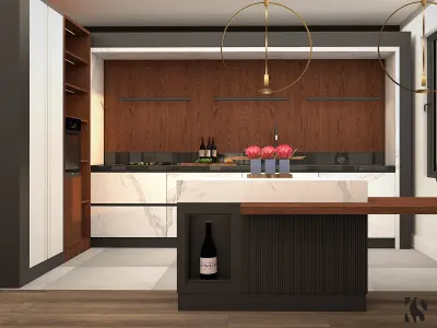 Living Room with Dining Room and Kitchen 3D Model 3D model