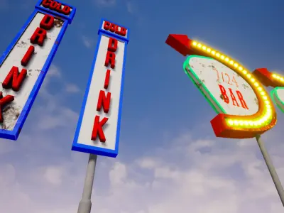 Retro Billboards-Signs Pack Low-poly 3D model