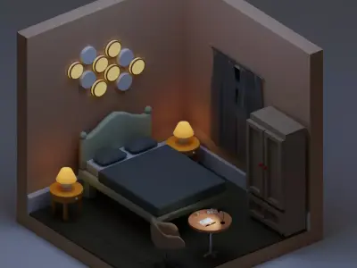 Bedroom Low-poly 3D model get