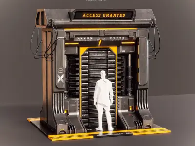 Sci-fi Door X2 PBR Low-poly 3D model