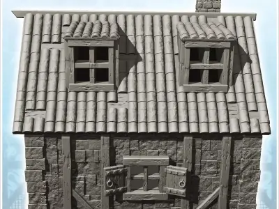 Medieval stone house with tiled roof and double roof windows 8 - 3D print model