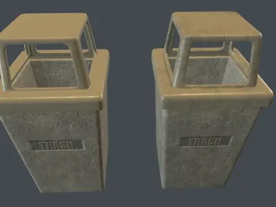 Concrete Trash Bin PBR Game Ready Low-poly 3D model