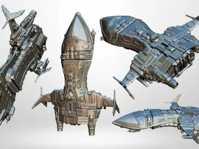 Spaceship flying in space 3D print model