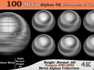 100 Metal Alphas 4K  Seamless Tileable  VOL 04 Texture