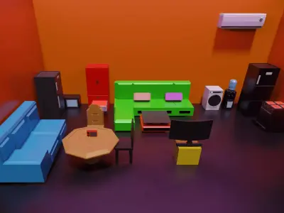 Low Poly Home Furniture Equipment Free Free low-poly 3D model