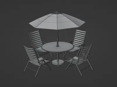 Patio outdoor table with chairs and umbrella 1 3D model