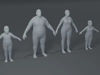 Fat Human Body Base Mesh 3D Model Family Pack