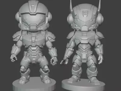 Chibi Mecha Warrior Duo 3D Printable Sci Fi Robot Figurines 3D print model