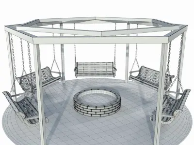 Swing benches around well 3D model